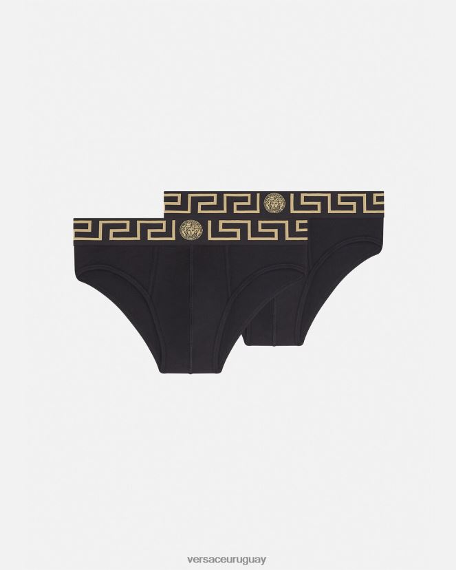 Versace pack de 2 calzoncillos con borde con greca hombres negro ropa interior y ropa de playa H88R0H1782