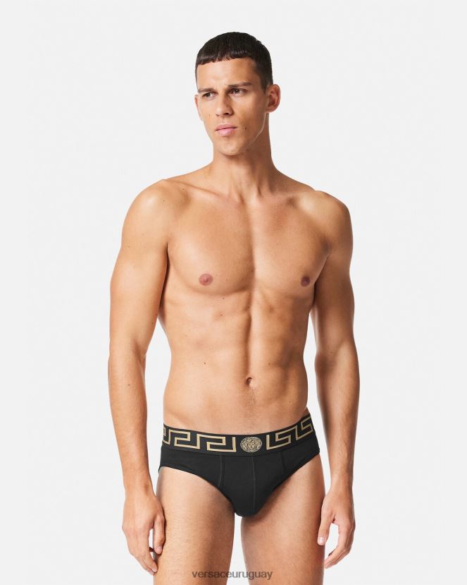 Versace pack de 2 calzoncillos con borde con greca hombres negro ropa interior y ropa de playa H88R0H1782