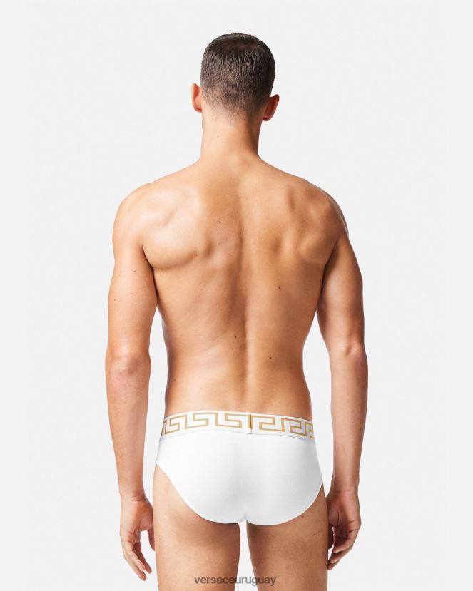 Versace paquete de 3 calzoncillos con borde con Greca hombres Oro blanco ropa interior y ropa de playa H88R0H1780