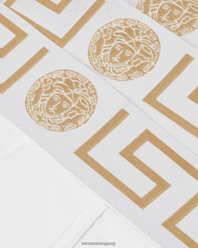 Versace paquete de 3 calzoncillos con borde con Greca hombres Oro blanco ropa interior y ropa de playa H88R0H1780