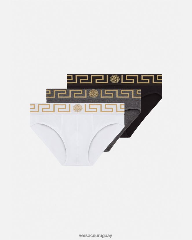 Versace paquete de 3 calzoncillos con borde con Greca hombres blanco y negro y gris ropa interior y ropa de playa H88R0H1779
