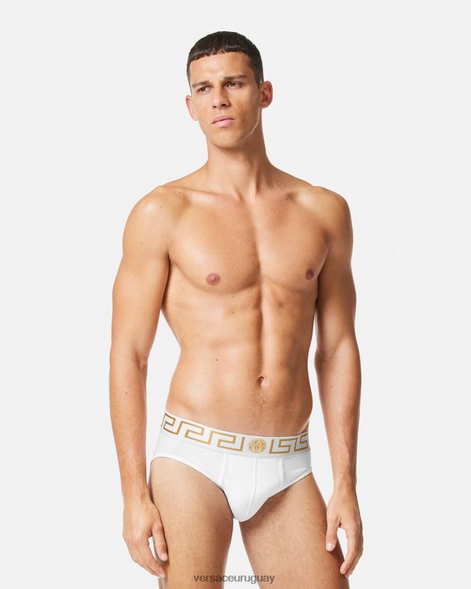 Versace paquete de 3 calzoncillos con borde con Greca hombres blanco y negro y gris ropa interior y ropa de playa H88R0H1779