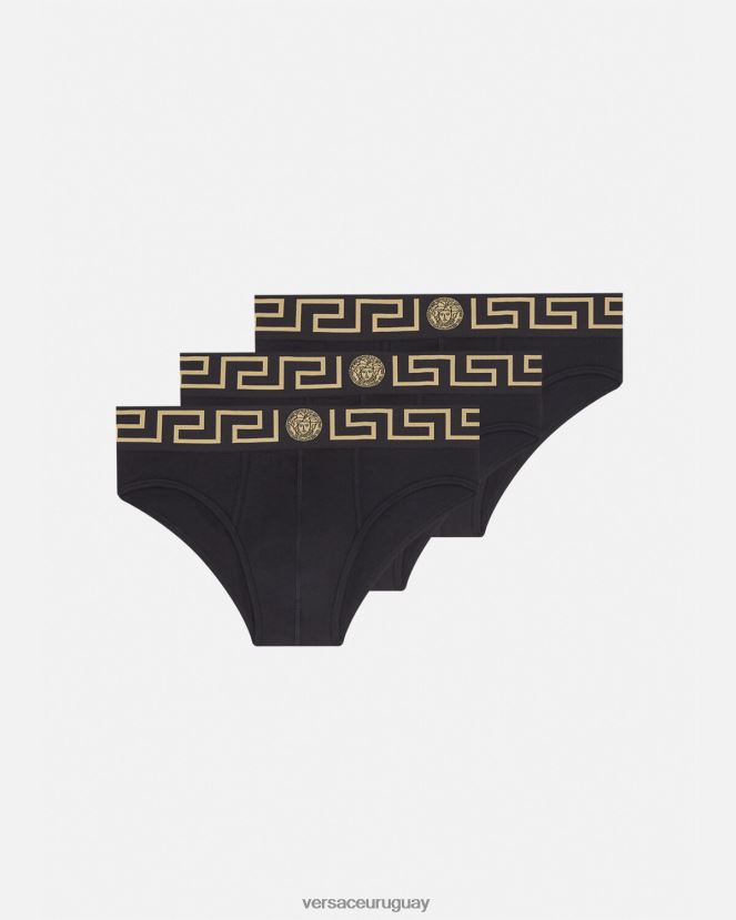Versace paquete de 3 calzoncillos con borde con Greca hombres negro ropa interior y ropa de playa H88R0H1778