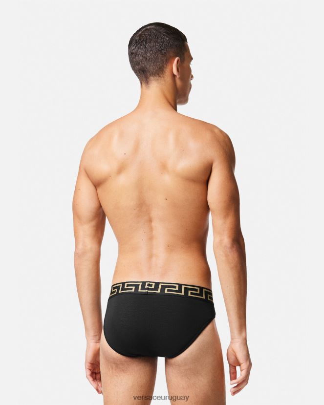 Versace paquete de 3 calzoncillos con borde con Greca hombres negro ropa interior y ropa de playa H88R0H1778