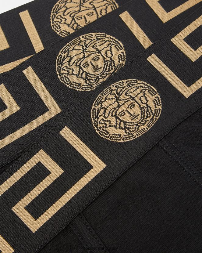 Versace paquete de 3 calzoncillos con borde con Greca hombres negro ropa interior y ropa de playa H88R0H1778