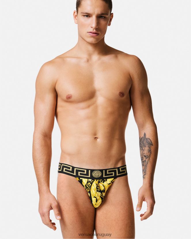 Versace suspensorio barroco hombres negro ropa interior y ropa de playa H88R0H1768