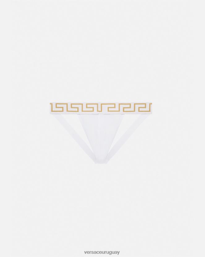 Versace suspensorio con borde de greca hombres Oro blanco ropa interior y ropa de playa H88R0H1776