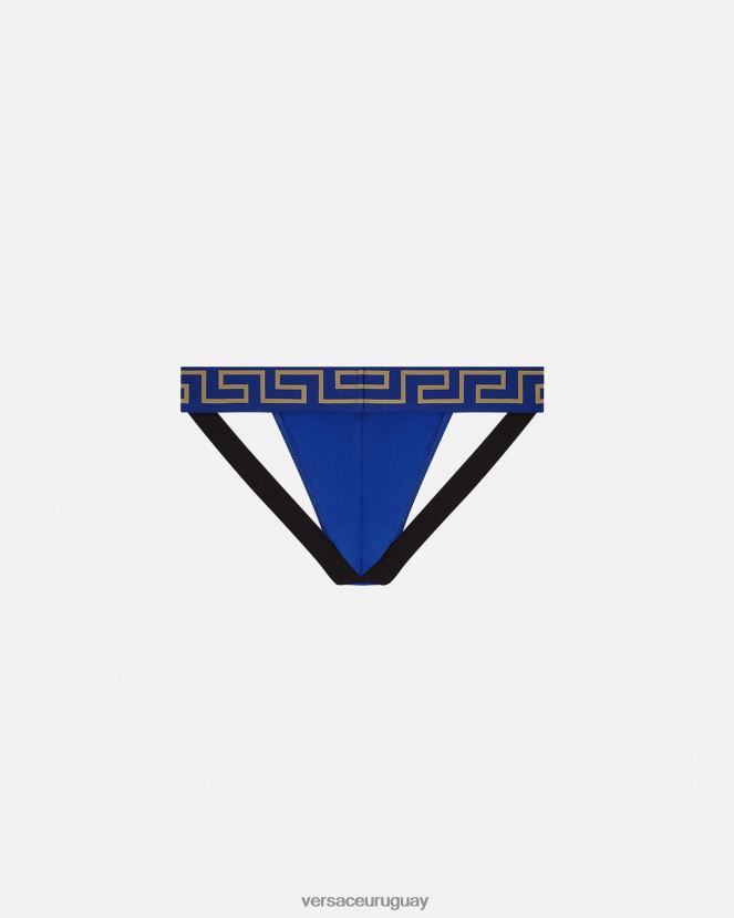 Versace suspensorio con borde de greca hombres azul ropa interior y ropa de playa H88R0H1777