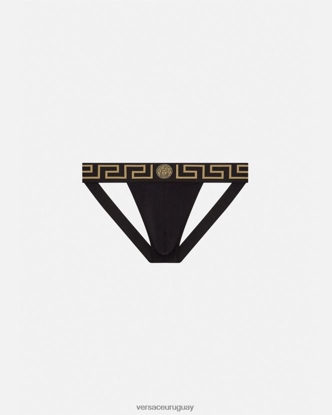Versace suspensorio con borde de greca hombres negro ropa interior y ropa de playa H88R0H1774