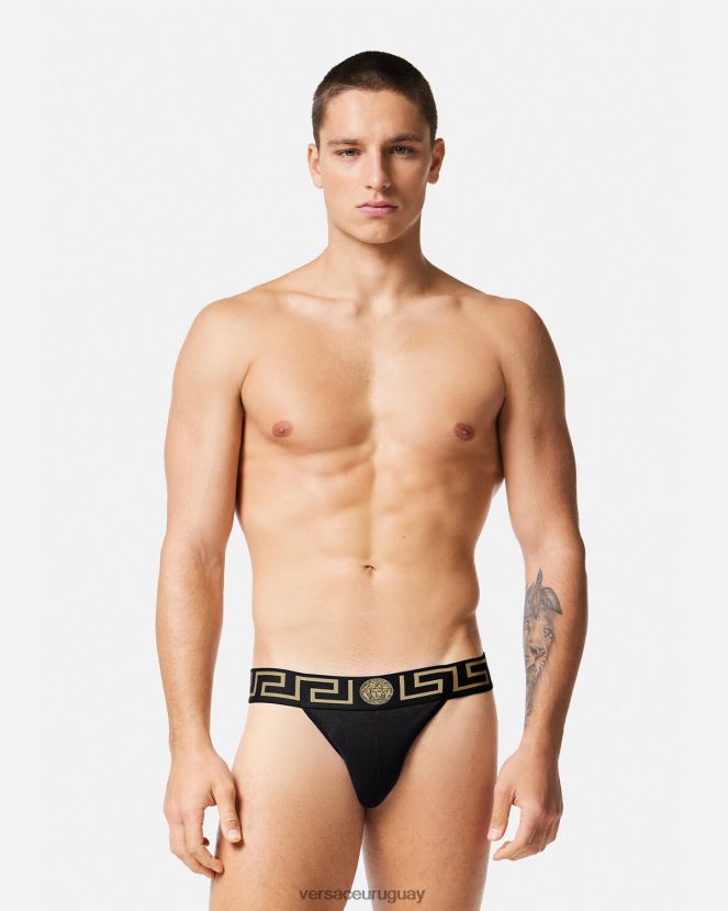 Versace suspensorio con borde de greca hombres negro ropa interior y ropa de playa H88R0H1774
