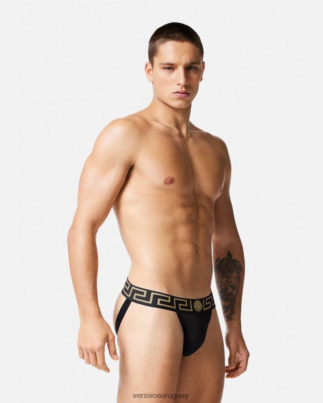 Versace suspensorio con borde de greca hombres negro ropa interior y ropa de playa H88R0H1774