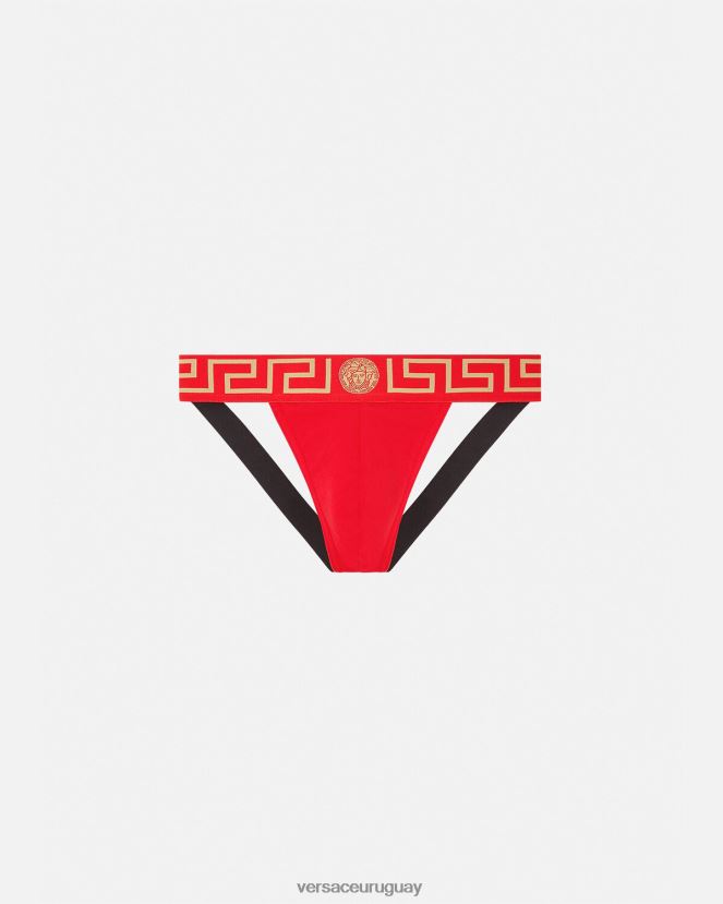 Versace suspensorio con borde de greca hombres rojo ropa interior y ropa de playa H88R0H1775