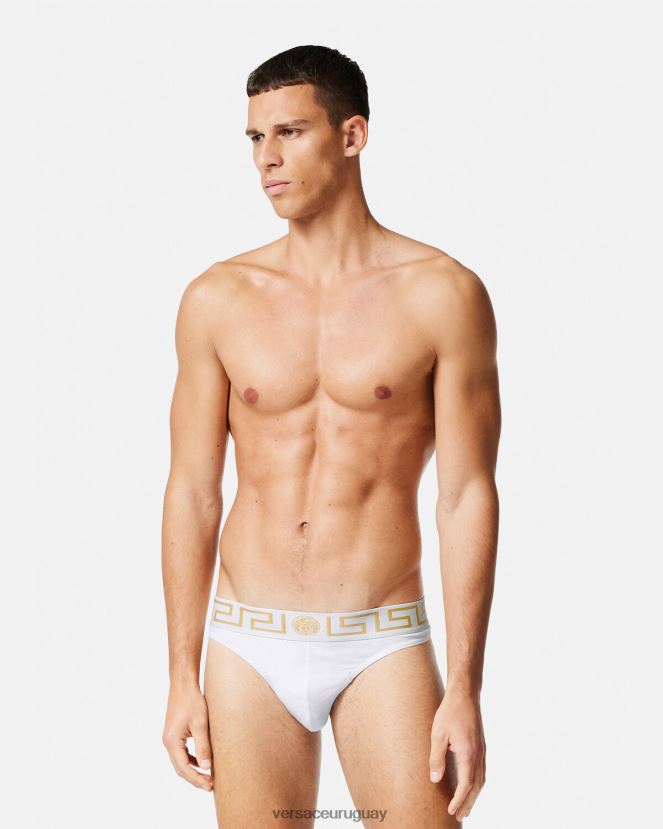 Versace tanga con borde de greca hombres Oro blanco ropa interior y ropa de playa H88R0H1772