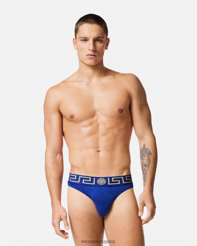 Versace tanga con borde de greca hombres azul ropa interior y ropa de playa H88R0H1773