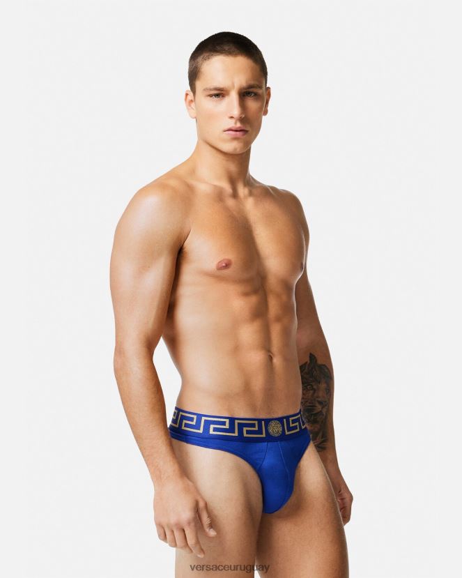 Versace tanga con borde de greca hombres azul ropa interior y ropa de playa H88R0H1773