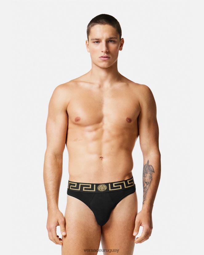 Versace tanga con borde de greca hombres negro ropa interior y ropa de playa H88R0H1770
