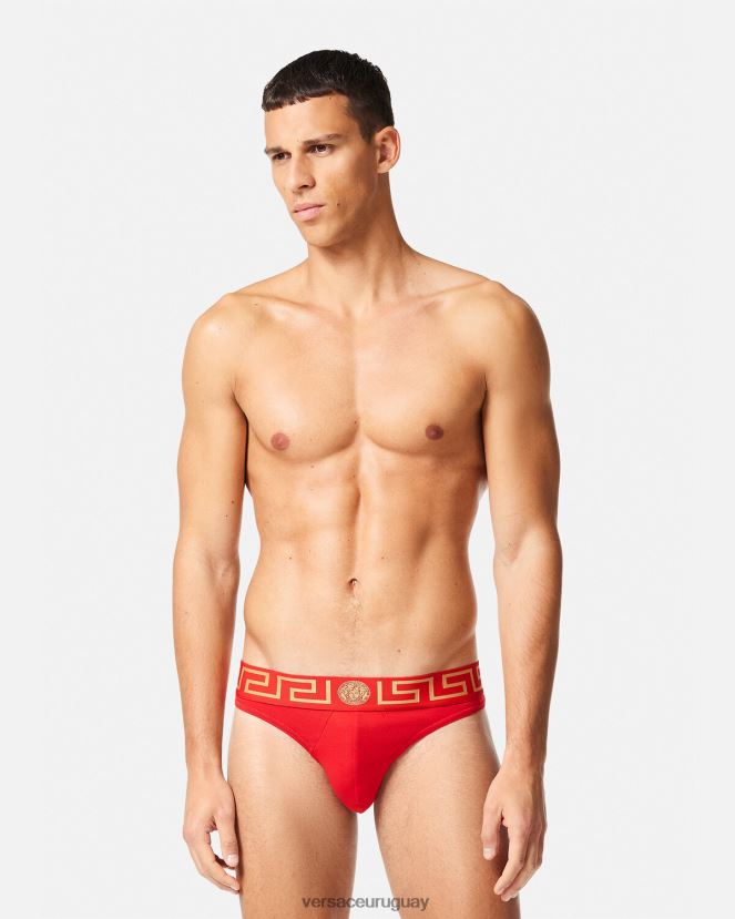 Versace tanga con borde de greca hombres rojo ropa interior y ropa de playa H88R0H1771