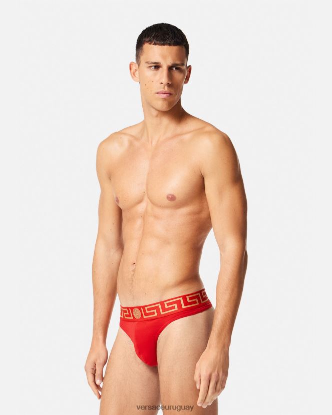 Versace tanga con borde de greca hombres rojo ropa interior y ropa de playa H88R0H1771