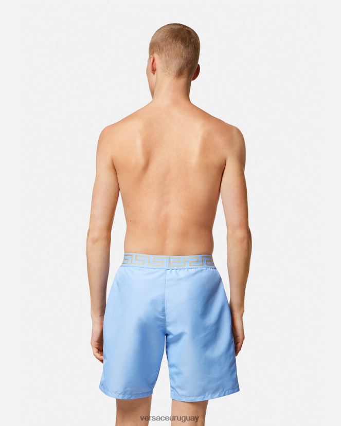 Versace bañadores con borde de greca hombres azul claro ropa interior y ropa de playa H88R0H1799