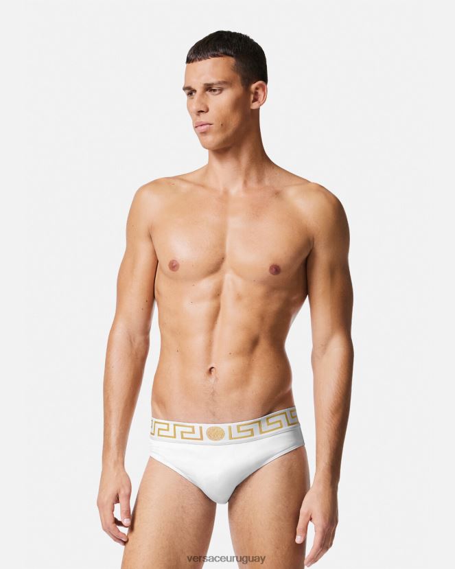 Versace braguitas de baño con borde de greca hombres Oro blanco ropa interior y ropa de playa H88R0H1797