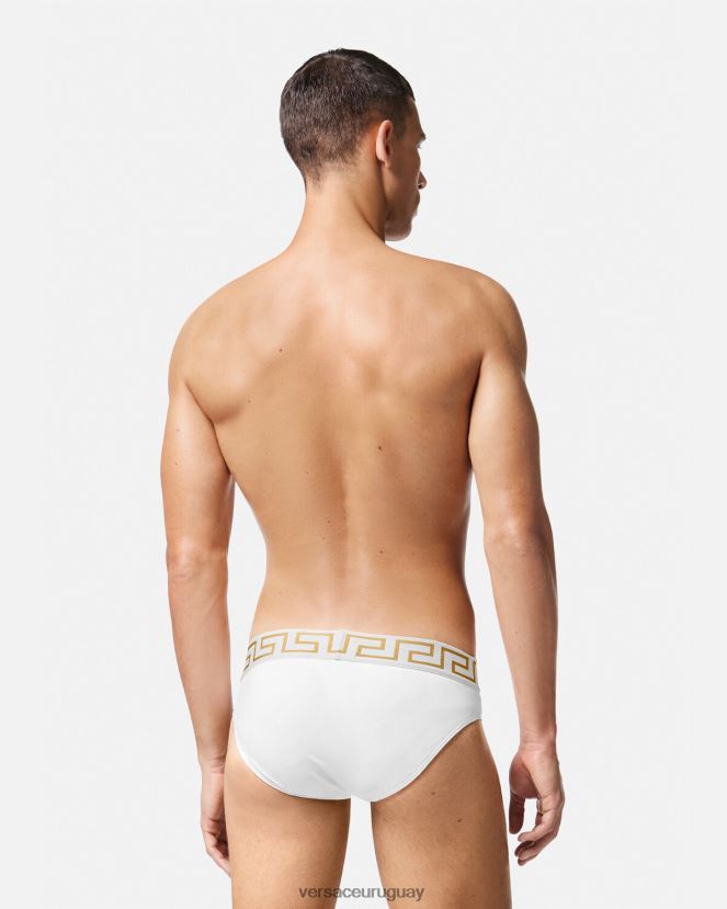 Versace braguitas de baño con borde de greca hombres Oro blanco ropa interior y ropa de playa H88R0H1797