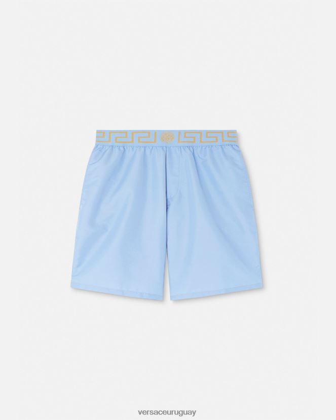 Versace braguitas de baño con borde de greca hombres azul claro ropa interior y ropa de playa H88R0H1798
