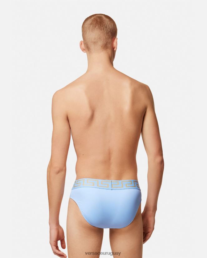 Versace braguitas de baño con borde de greca hombres azul claro ropa interior y ropa de playa H88R0H1798
