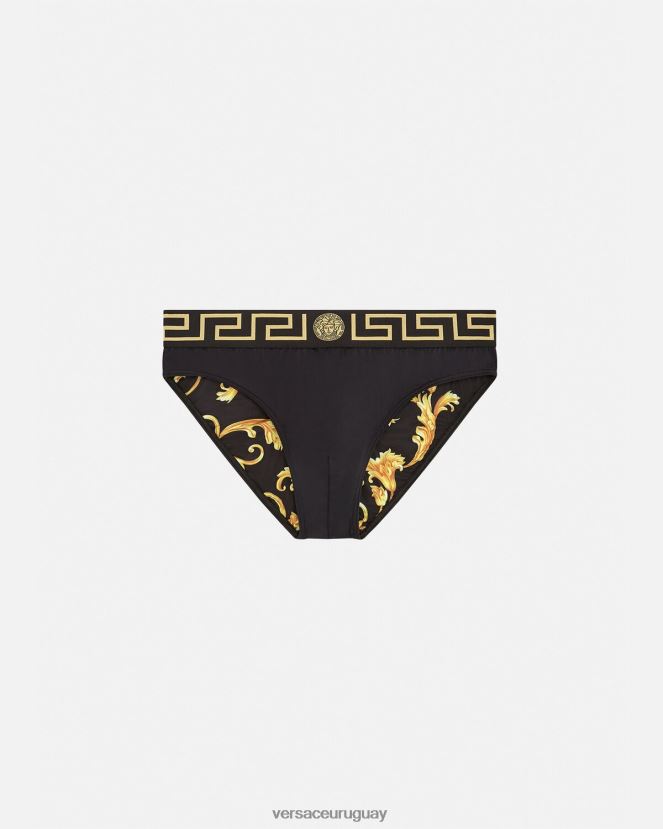 Versace braguitas de baño con borde de greca hombres negro ropa interior y ropa de playa H88R0H1815