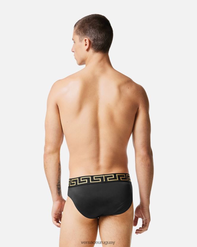 Versace braguitas de baño con borde de greca hombres negro ropa interior y ropa de playa H88R0H1815