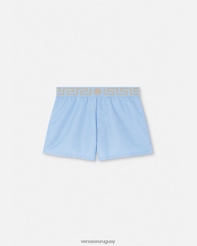 Versace shorts de baño con borde de greca hombres azul claro ropa interior y ropa de playa H88R0H1796