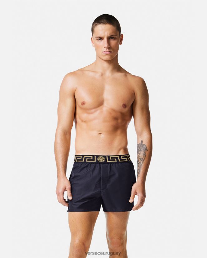 Versace shorts de baño con borde de greca hombres azul ropa interior y ropa de playa H88R0H1809