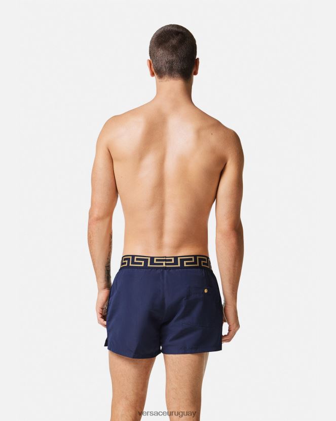 Versace shorts de baño con borde de greca hombres azul ropa interior y ropa de playa H88R0H1814