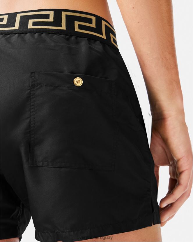Versace shorts de baño con borde de greca hombres negro ropa interior y ropa de playa H88R0H1813