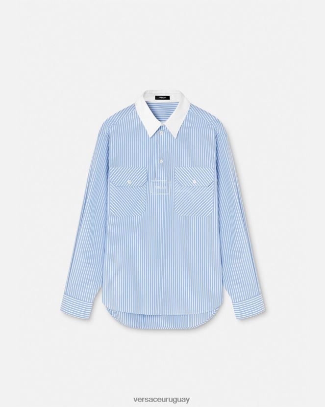 Versace camisa a rayas con logo hombres azul claro ropa H88R0H1295