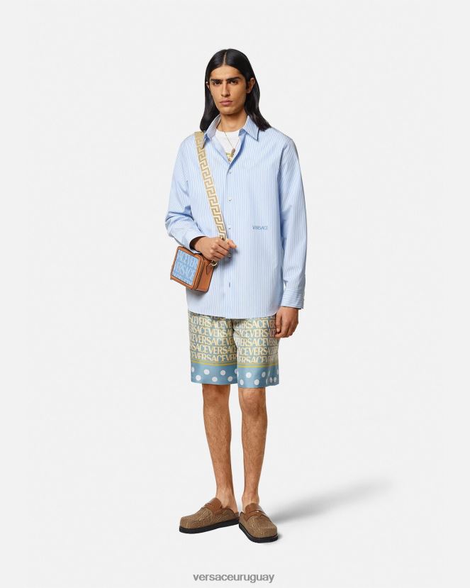 Versace camisa barroca a rayas con conchas marinas hombres imprimir ropa H88R0H1293