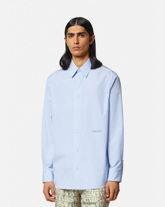 Versace camisa barroca a rayas con conchas marinas hombres imprimir ropa H88R0H1293