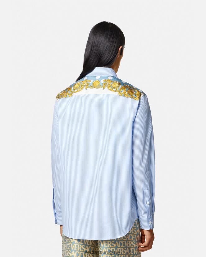 Versace camisa barroca a rayas con conchas marinas hombres imprimir ropa H88R0H1293