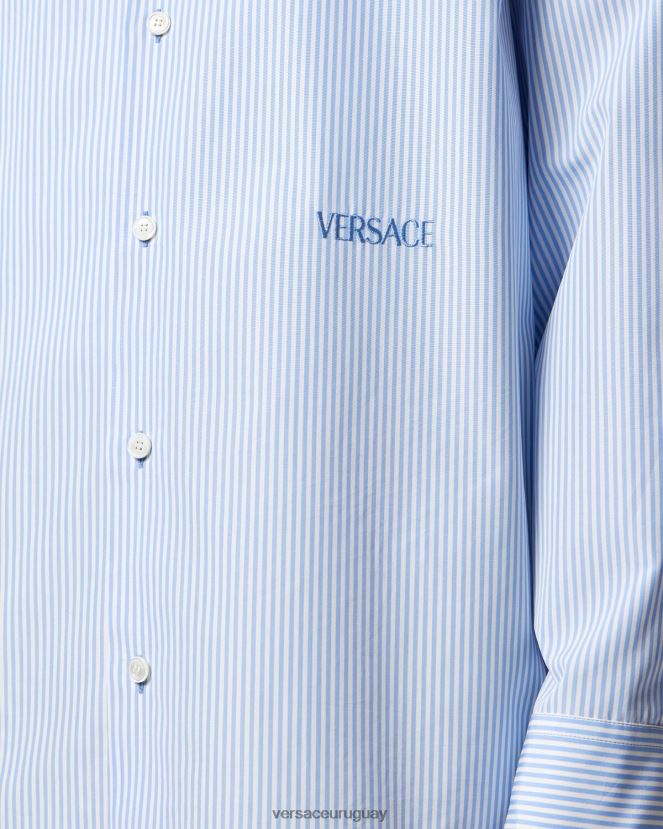 Versace camisa barroca a rayas con conchas marinas hombres imprimir ropa H88R0H1293