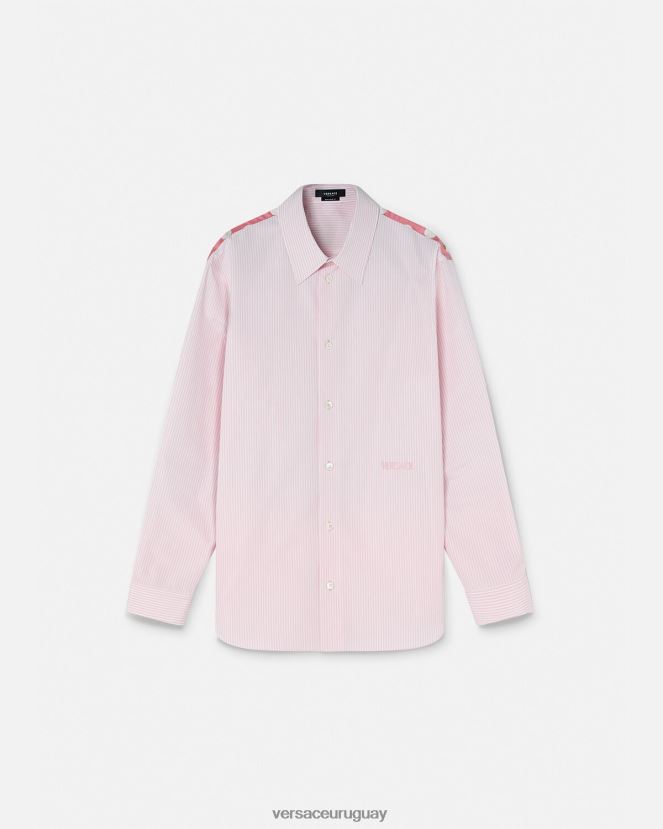 Versace camisa barroca a rayas con conchas marinas hombres imprimir ropa H88R0H1294