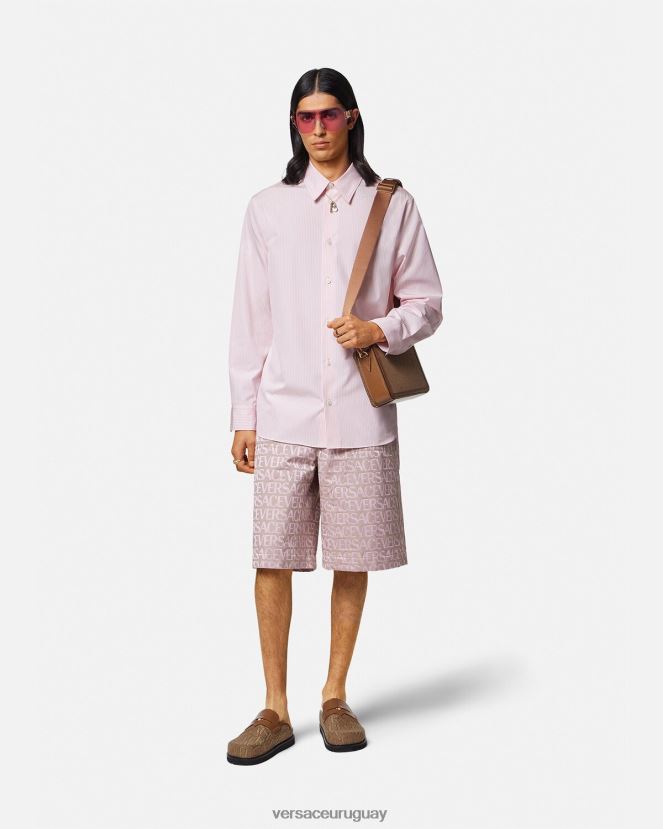 Versace camisa barroca a rayas con conchas marinas hombres imprimir ropa H88R0H1294