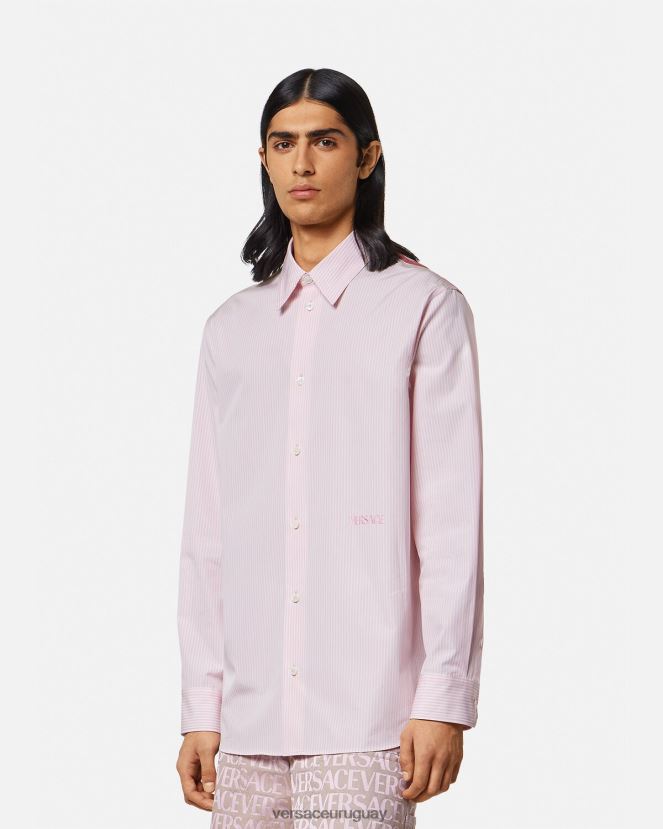 Versace camisa barroca a rayas con conchas marinas hombres imprimir ropa H88R0H1294