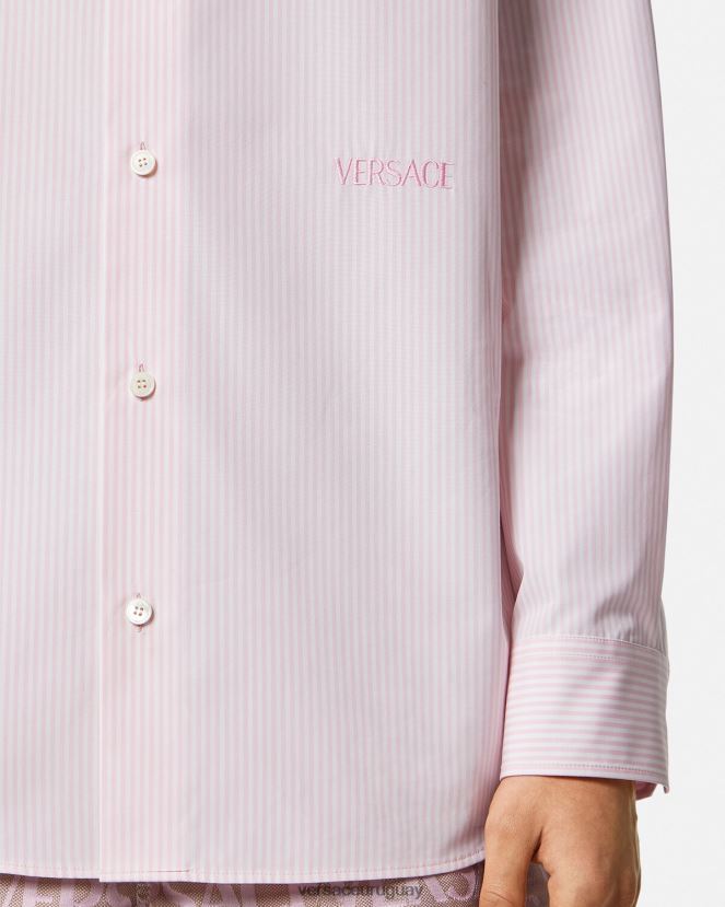 Versace camisa barroca a rayas con conchas marinas hombres imprimir ropa H88R0H1294