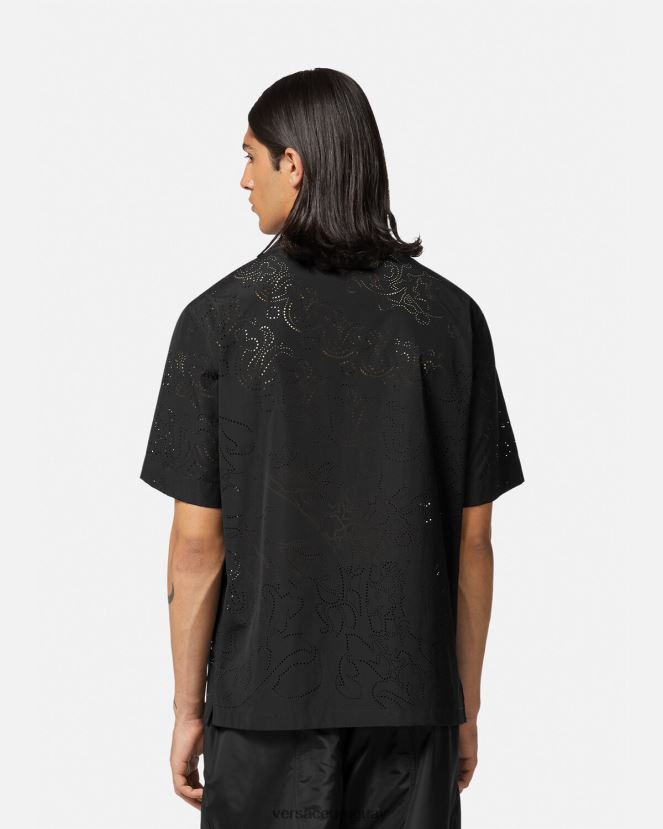 Versace camisa barroco cortada con láser hombres negro ropa H88R0H1323