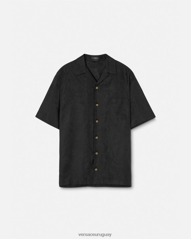 Versace camisa con silueta barroca hombres negro ropa H88R0H1289