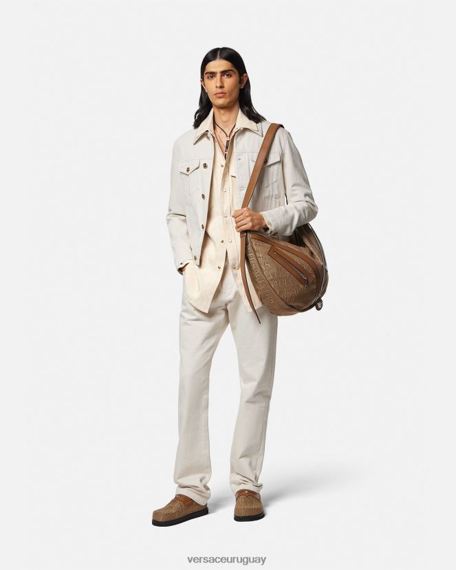 Versace camisa de cambray con silueta barroca hombres beige ropa H88R0H1292
