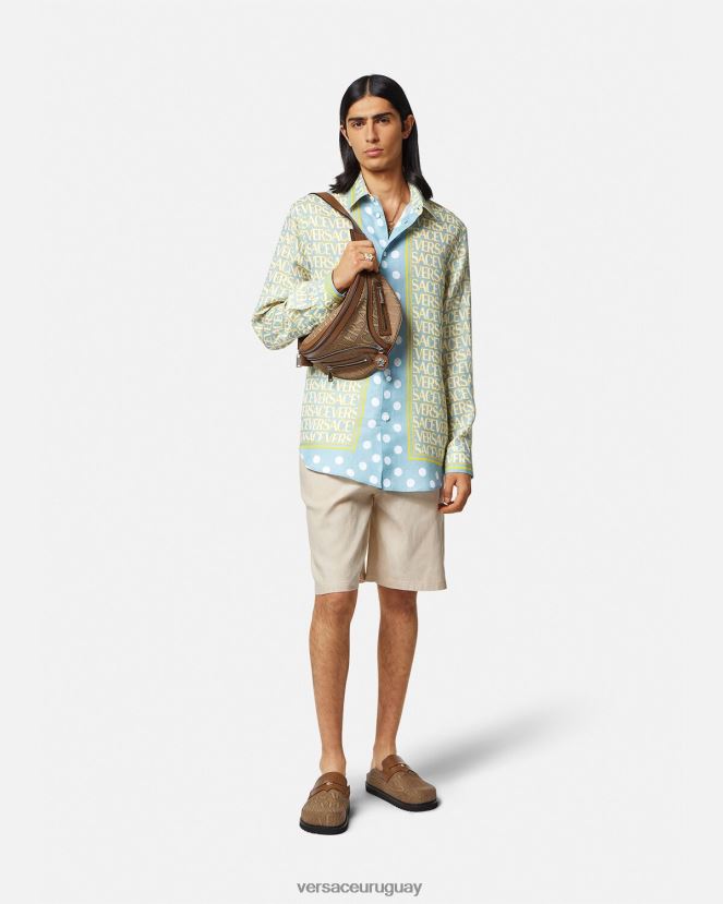 Versace camisa de lino por toda la prenda hombres imprimir ropa H88R0H1287