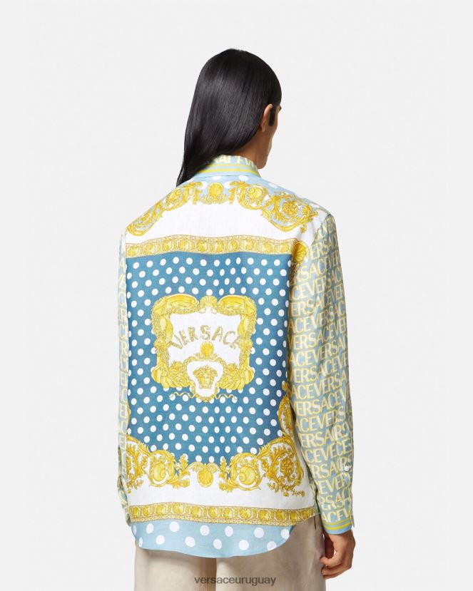 Versace camisa de lino por toda la prenda hombres imprimir ropa H88R0H1287