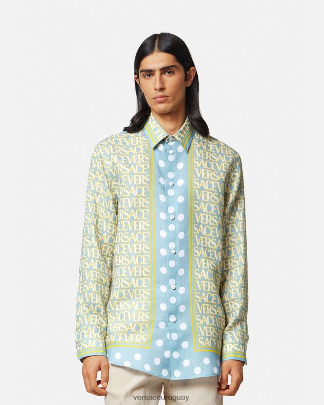 Versace camisa de lino por toda la prenda hombres imprimir ropa H88R0H1287