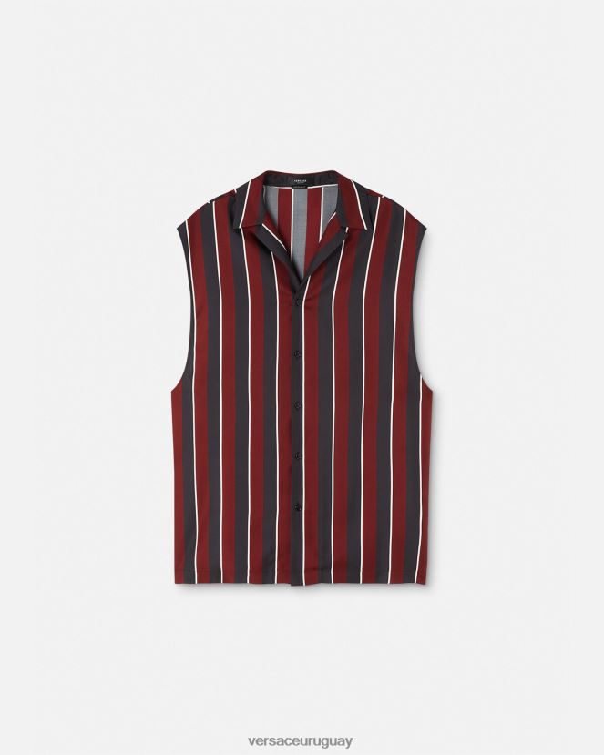 Versace camisa de seda a rayas sin mangas hombres rojo y gris ropa H88R0H1303