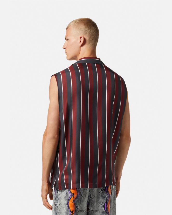 Versace camisa de seda a rayas sin mangas hombres rojo y gris ropa H88R0H1303
